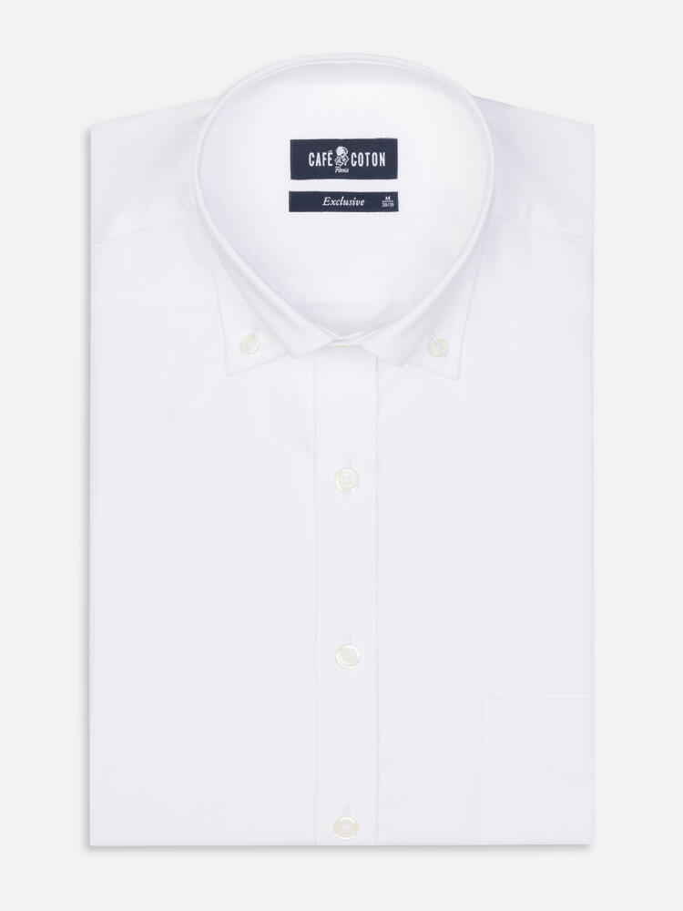 Chemise en piqué blanc - Col Boutonné