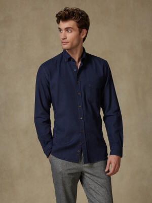 Wessow navy flannel shirt - Button-down collar
