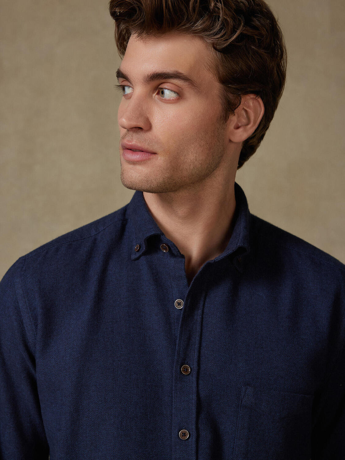 Wessow navy flannel shirt - Button-down collar