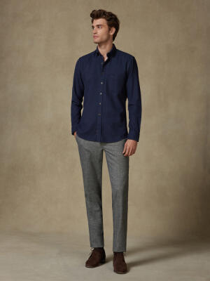 Wessow navy flannel shirt - Button-down collar