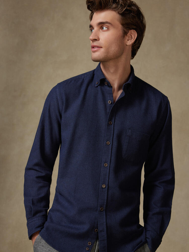 Wessow navy flannel shirt - Button-down collar