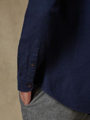 Wessow navy flannel shirt - Button-down collar