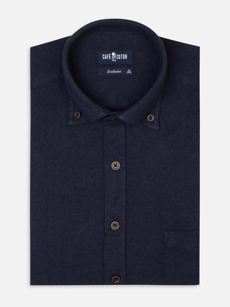 Wessow navy flannel shirt - Button-down collar