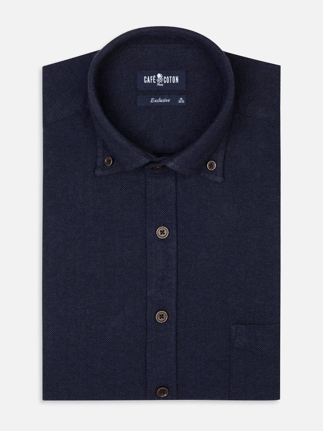 Wessow navy flannel shirt - Button-down collar