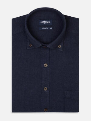 Wessow navy flannel shirt - Button-down collar