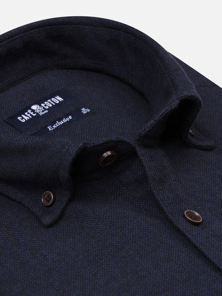 Wessow navy flannel shirt - Button-down collar