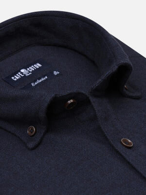 Wessow navy flannel shirt - Button-down collar