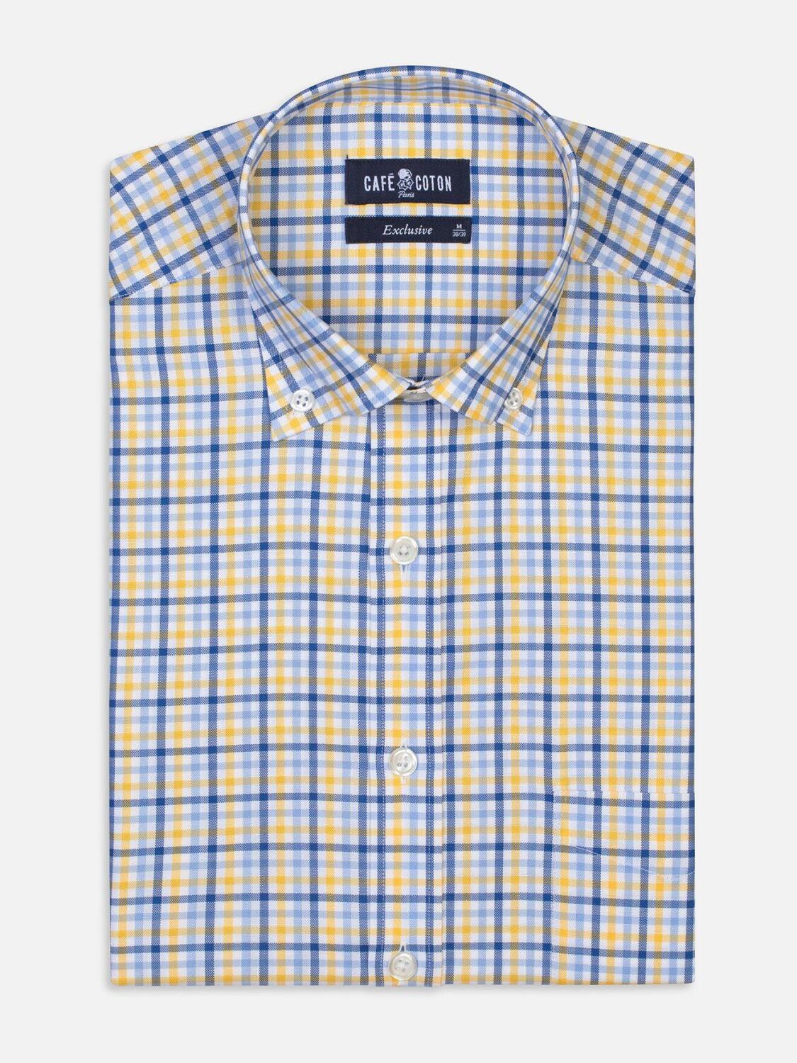 Chemise Will &agrave; carreaux jaunes et bleus - Col Boutonn&eacute;