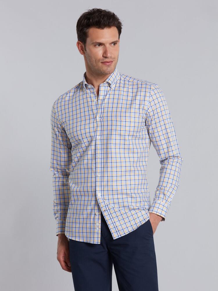 White checked blue and yellow oxford shirt - Button down collar
