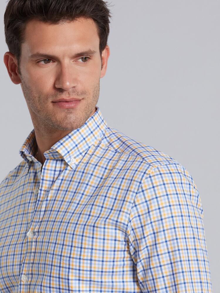 White checked blue and yellow oxford shirt - Button down collar