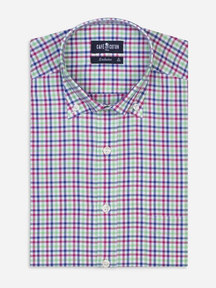 Chemise Will à carreaux verts et bleus - Col Boutonné