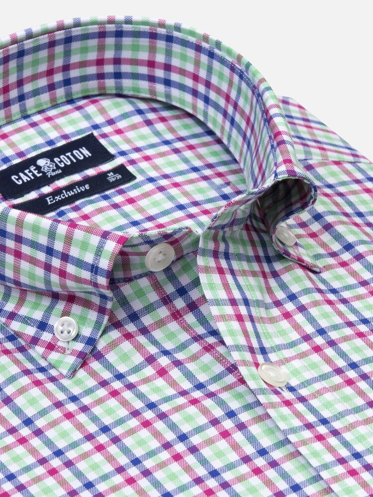 Chemise Will à carreaux verts et bleus - Col Boutonné