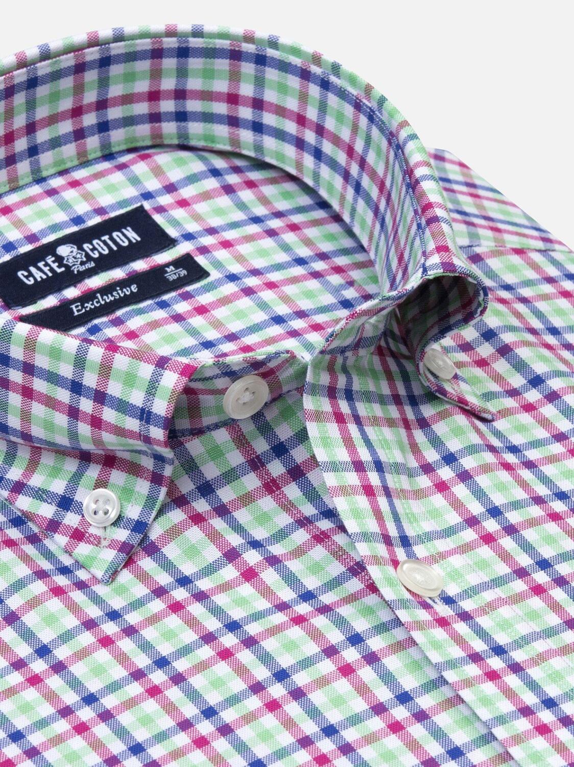White checked blue and green oxford shirt - Button down collar
