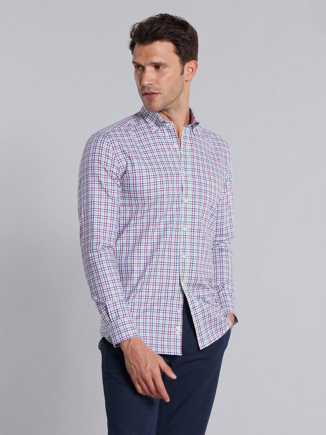 White checked blue and green oxford shirt - Button down collar