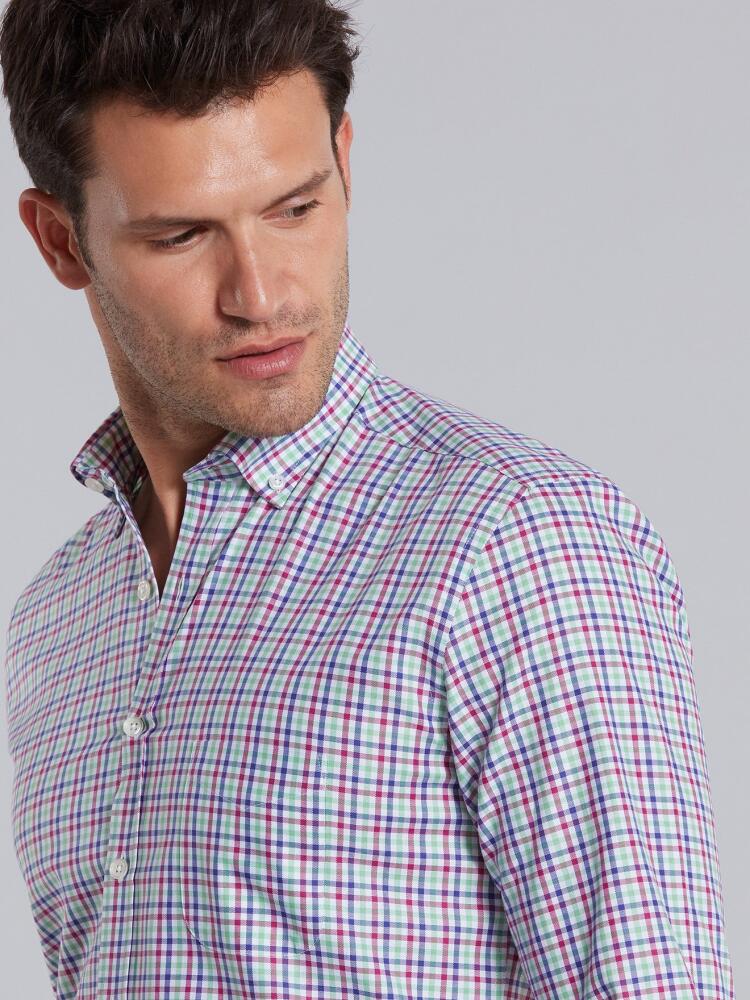 Chemise Will à carreaux verts et bleus - Col Boutonné