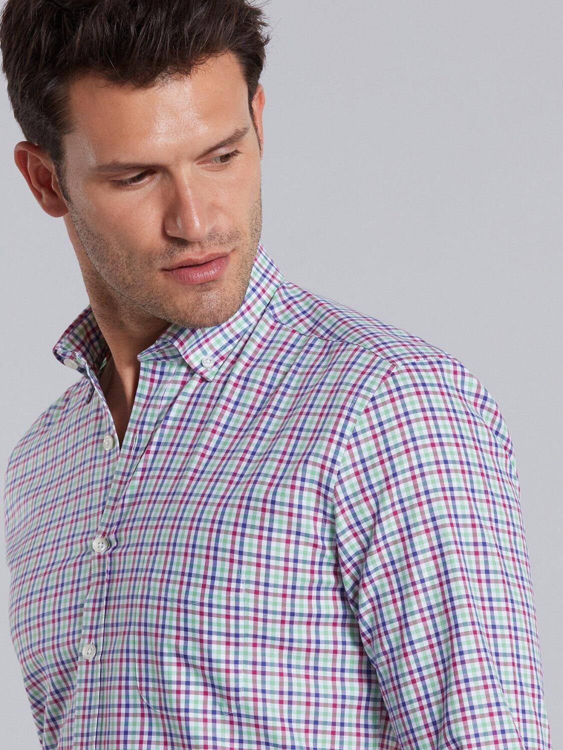 White checked blue and green oxford shirt - Button down collar