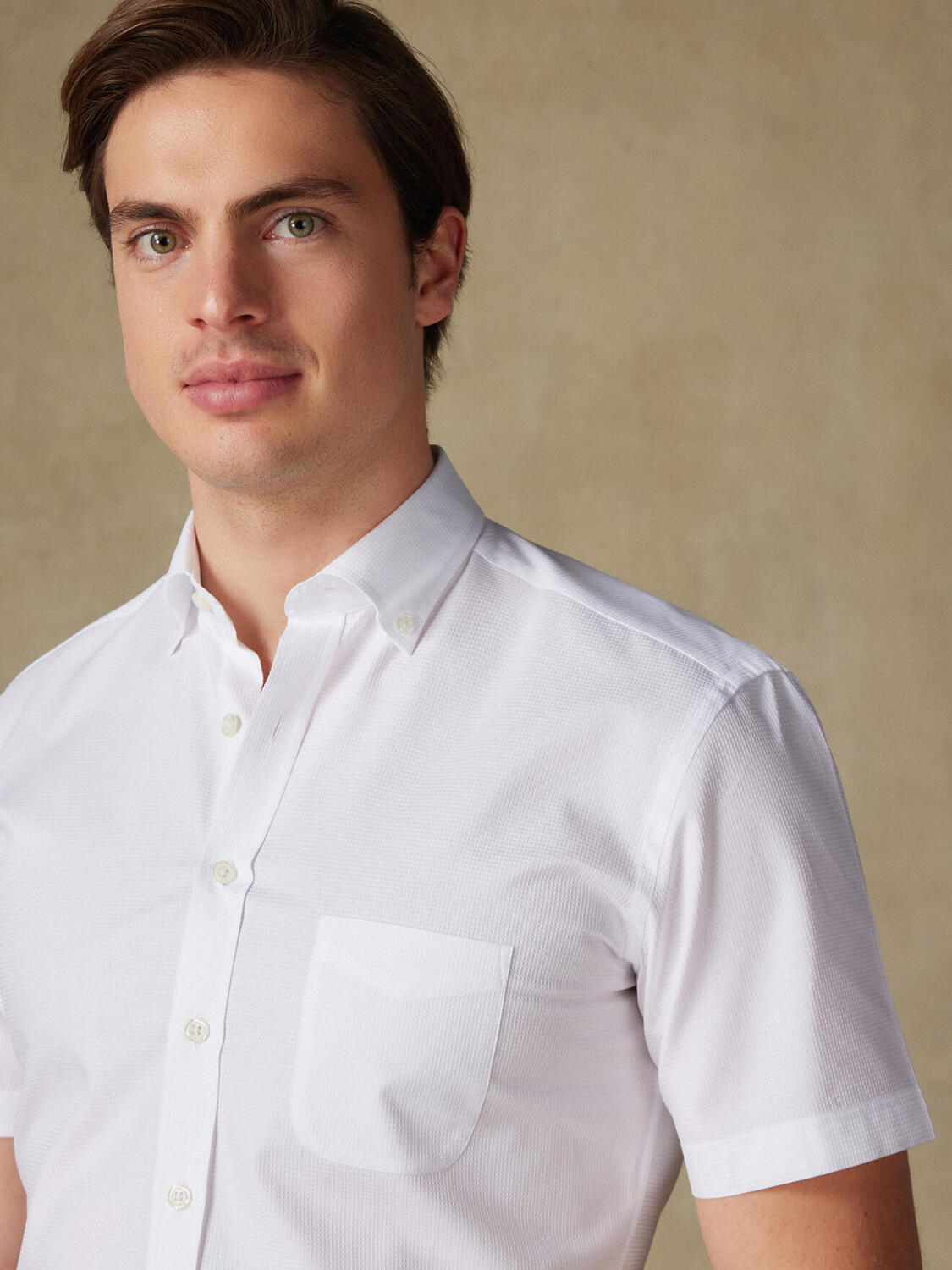 Chemise manches courtes Aiden texturée blanche - Col boutonné