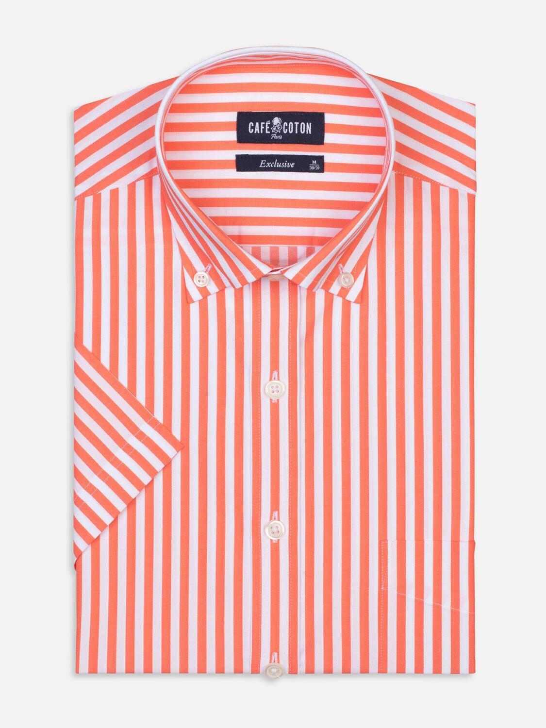 Orange stripes herringbones shirt - Short sleeves