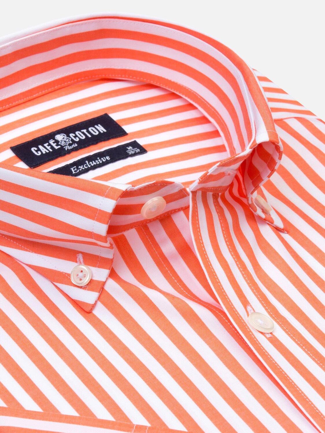 Orange stripes herringbones shirt - Short sleeves