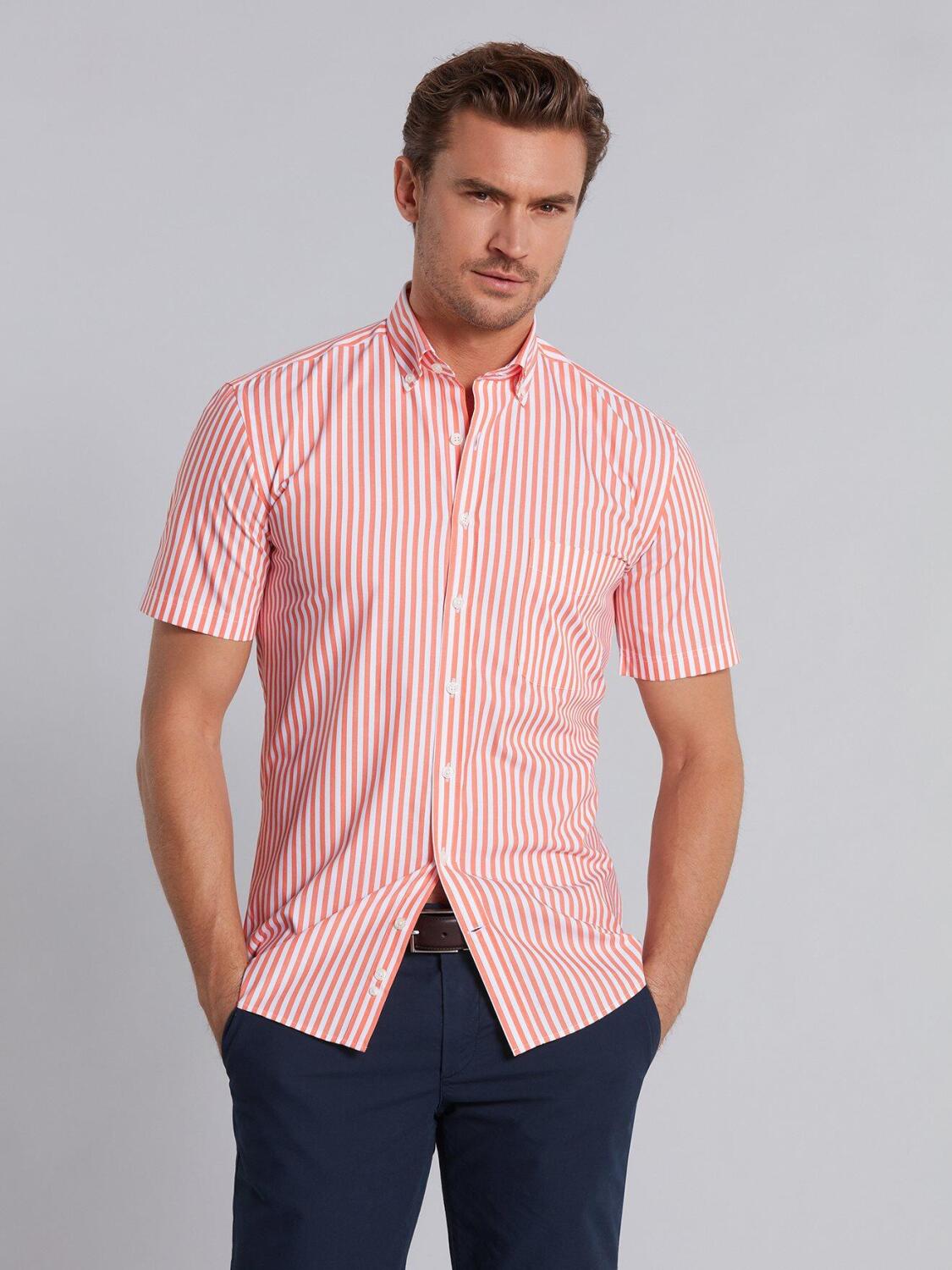 Orange stripes herringbones shirt - Short sleeves