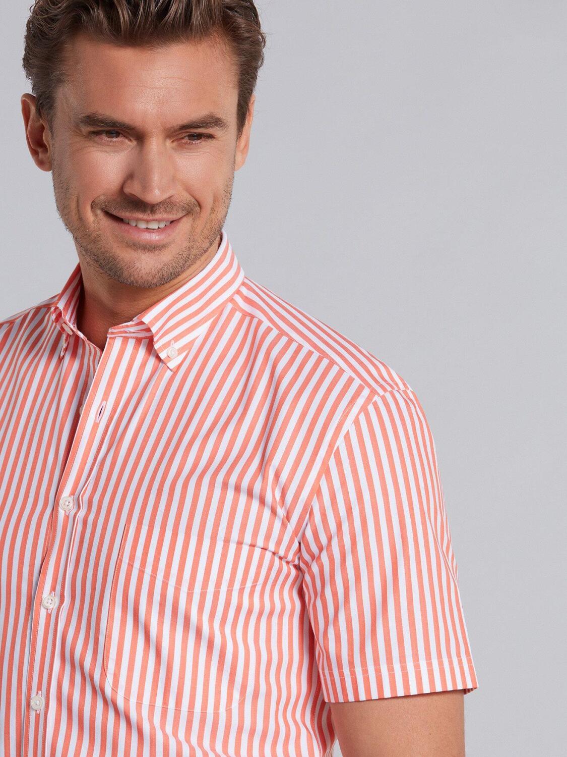 Orange stripes herringbones shirt - Short sleeves