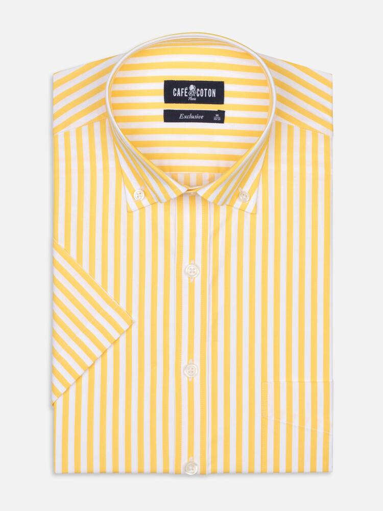 Yellow stripes herringbones shirt - Short sleeves