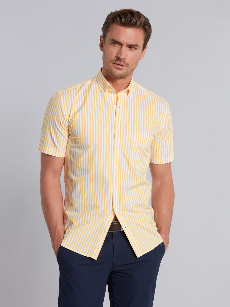 Yellow stripes herringbones shirt - Short sleeves