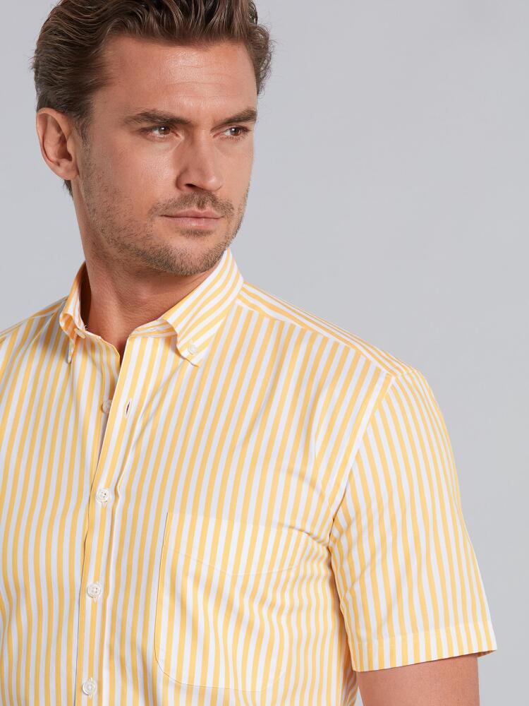 Yellow stripes herringbones shirt - Short sleeves