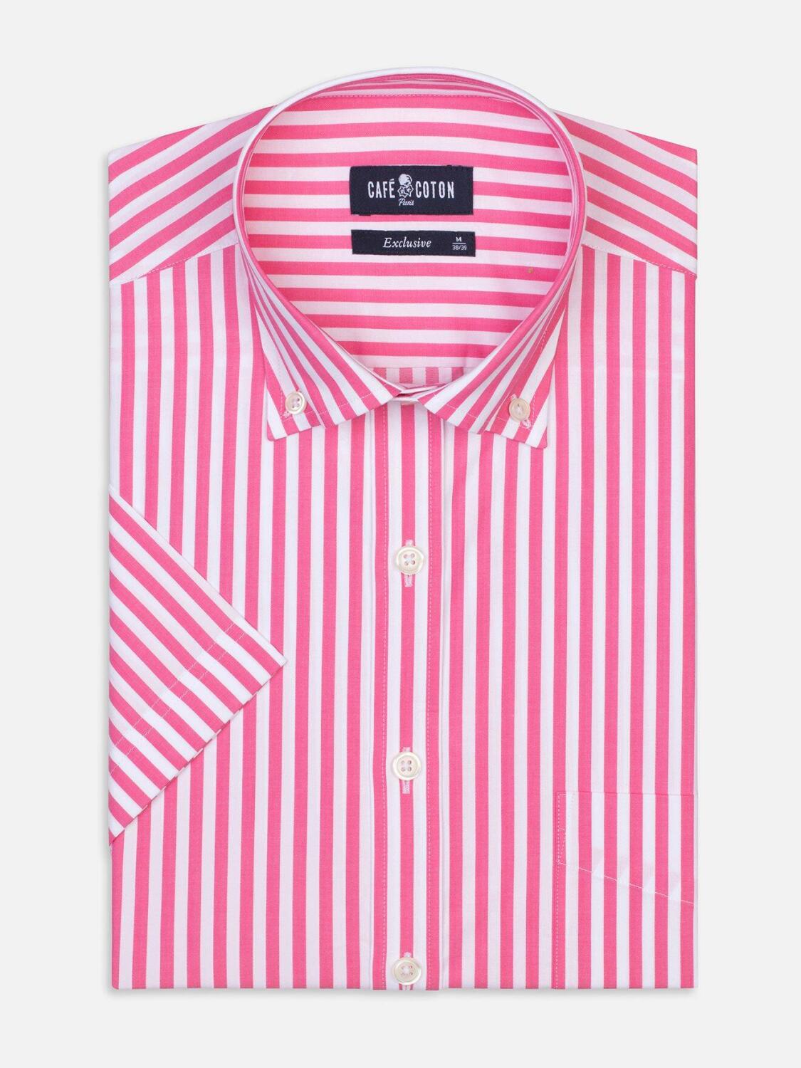 Pink stripes herringbones shirt - Short sleeves
