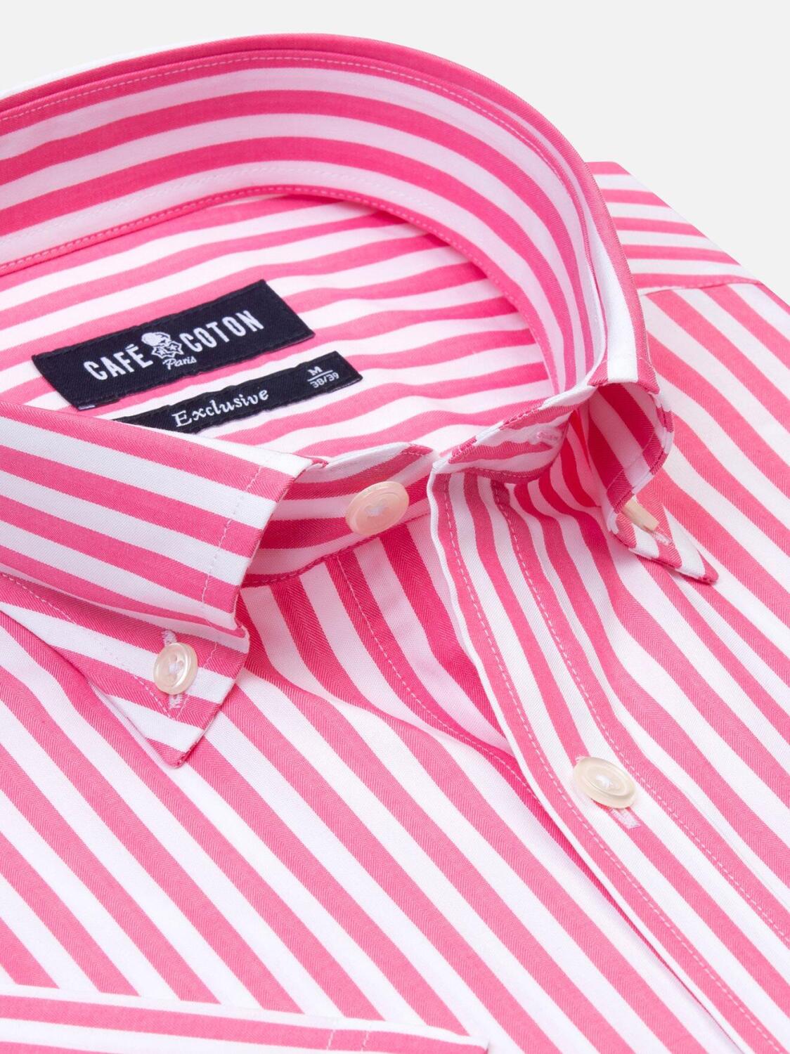 Pink stripes herringbones shirt - Short sleeves