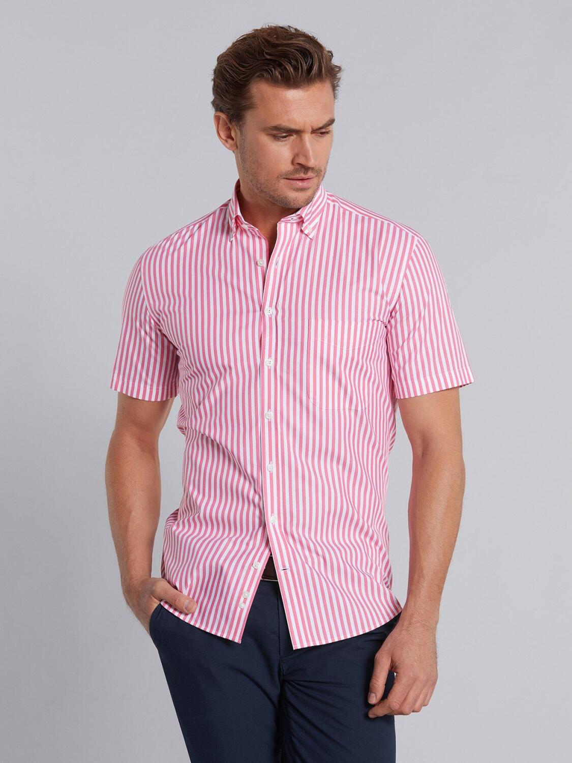 Pink stripes herringbones shirt - Short sleeves