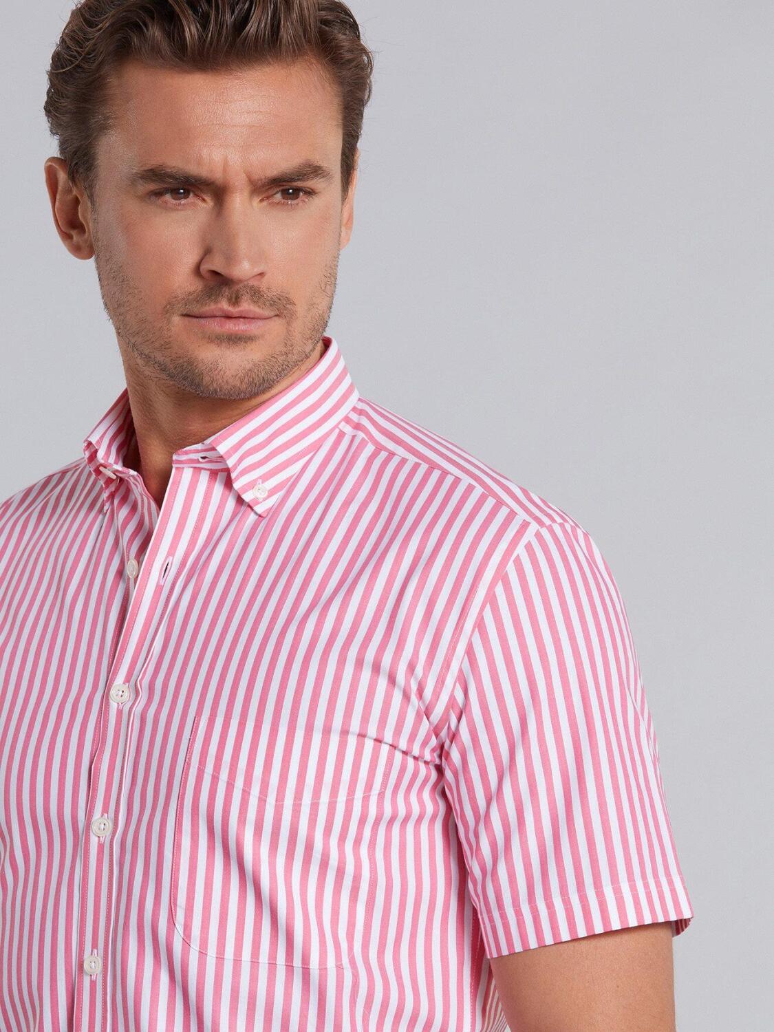 Pink stripes herringbones shirt - Short sleeves