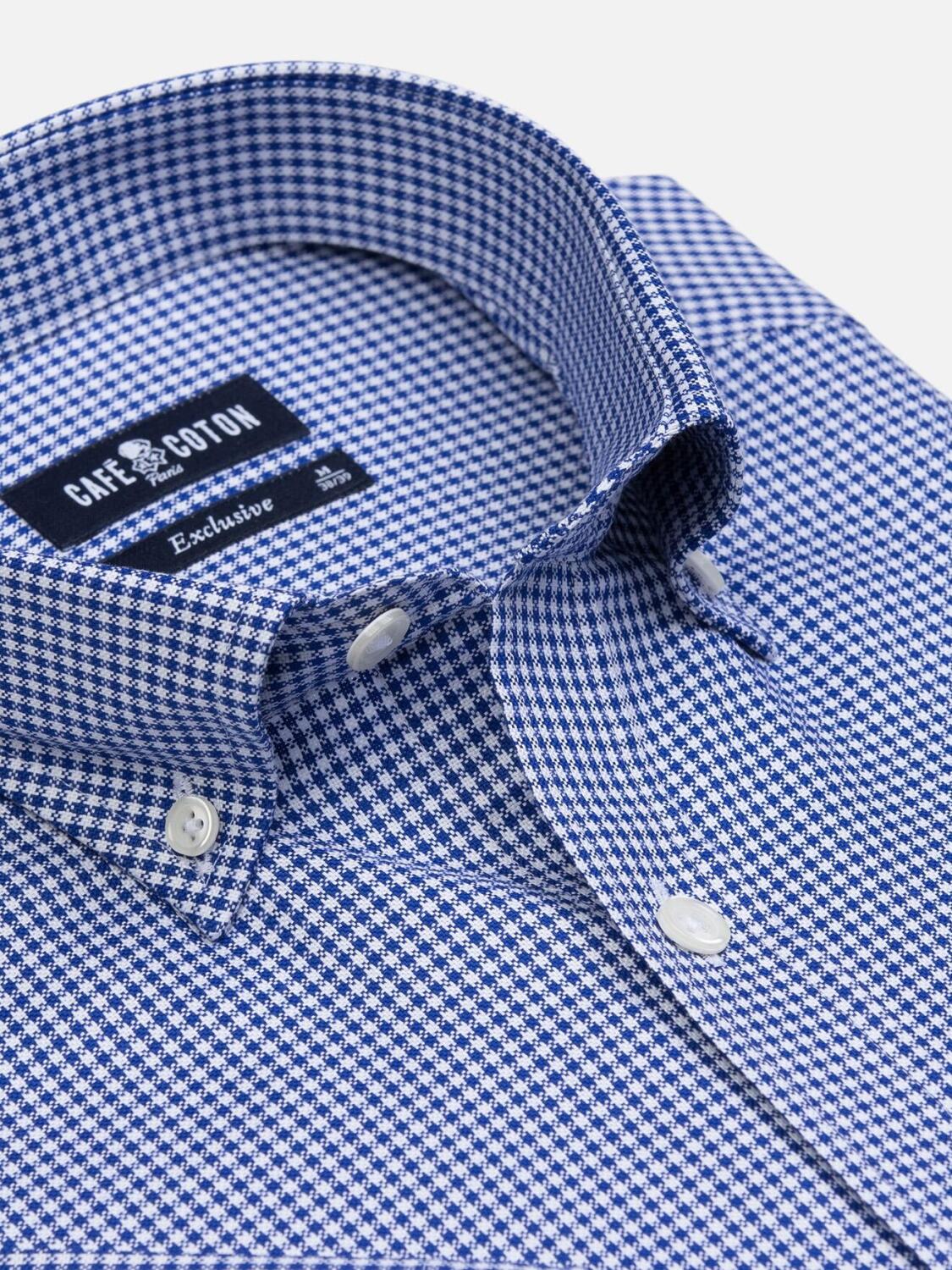 Alfred marine geruit overhemd met korte mouwen - Button down kraag