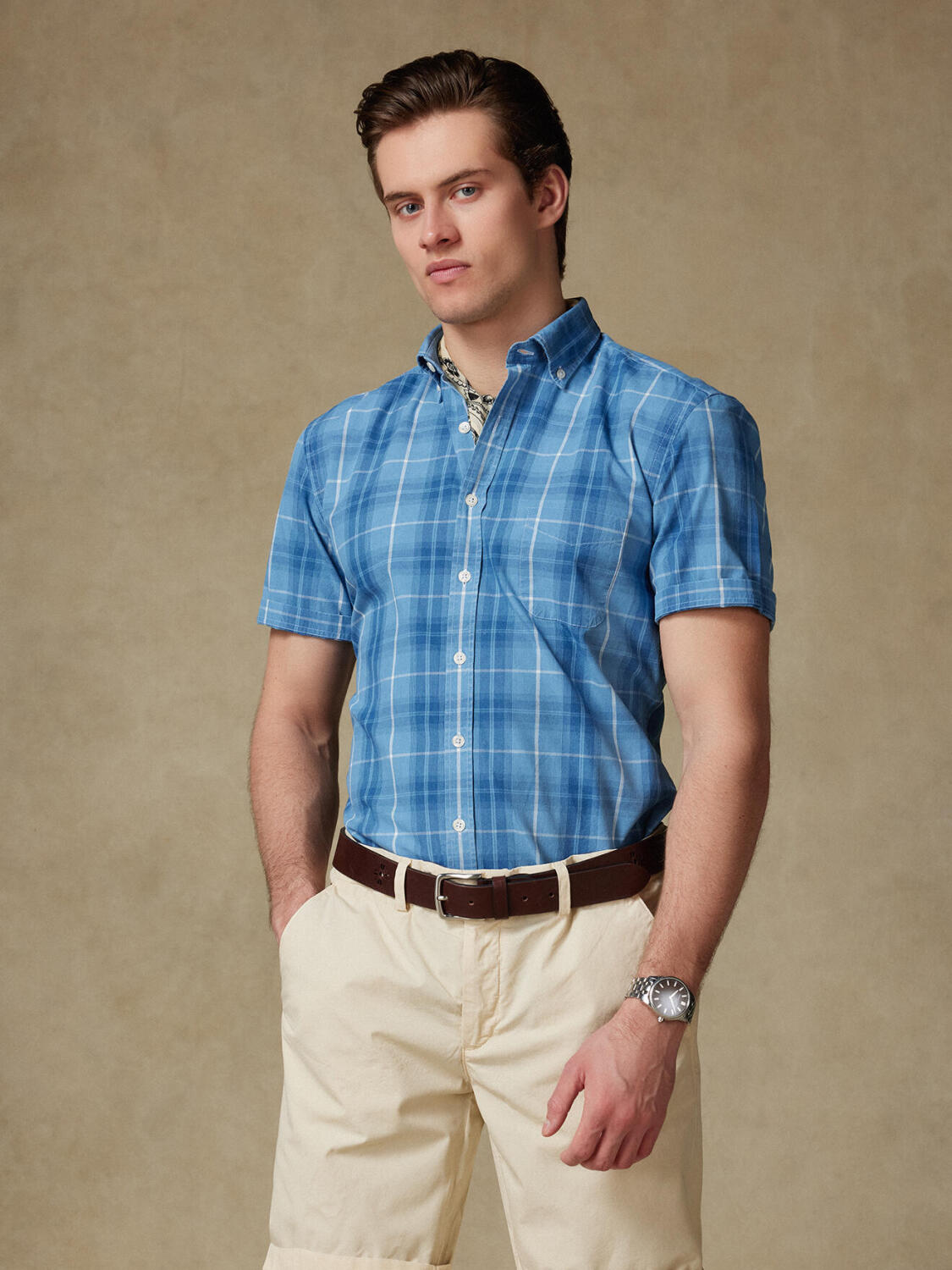 Camicia a maniche corte Alfy con motivo a quadri - Colletto button-down