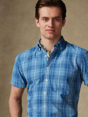 Alfy short sleeves shirt with tartan pattern   - Button down collar
