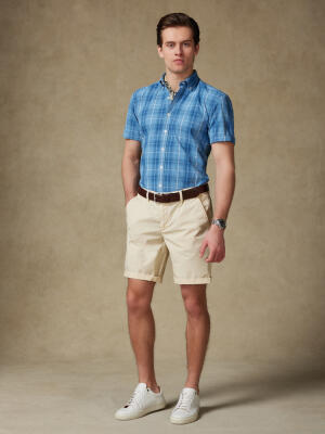 Alfy short sleeves shirt with tartan pattern   - Button down collar