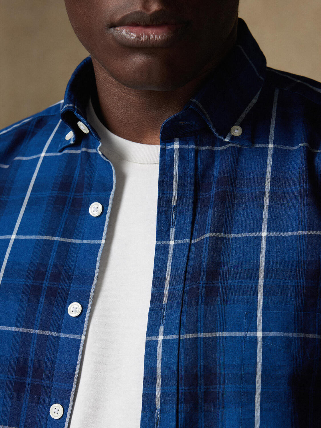 Chemise manches courtes Alfy à motif tartan indigo - Col Boutonné