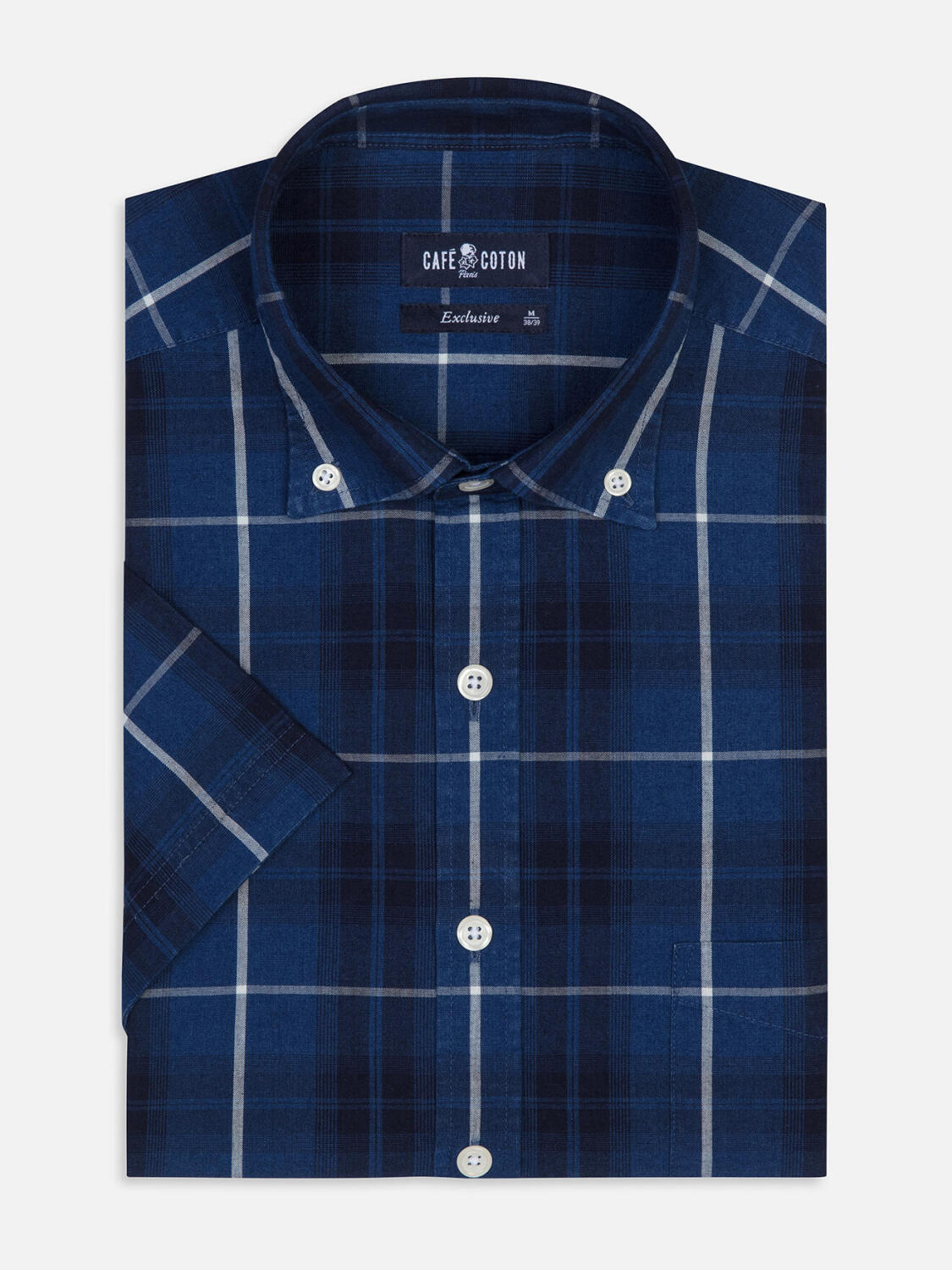 Chemise manches courtes Alfy à motif tartan indigo - Col Boutonné
