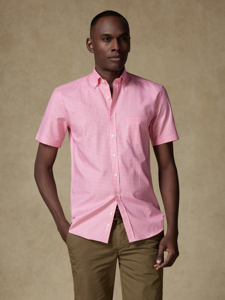 Camicia a maniche corte Anthony percalle fucsia - Colletto button-down