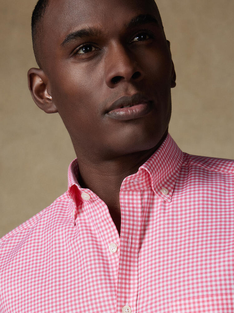 Camicia a maniche corte Anthony percalle fucsia - Colletto button-down