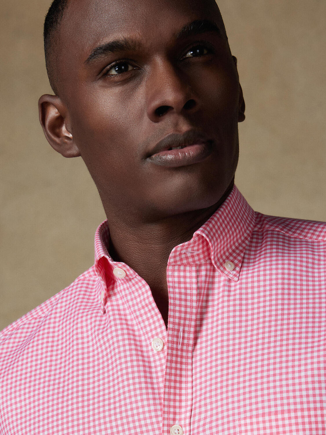 Overhemd met korte mouwen Anthony in vichy fuchsia - Button-down kraag