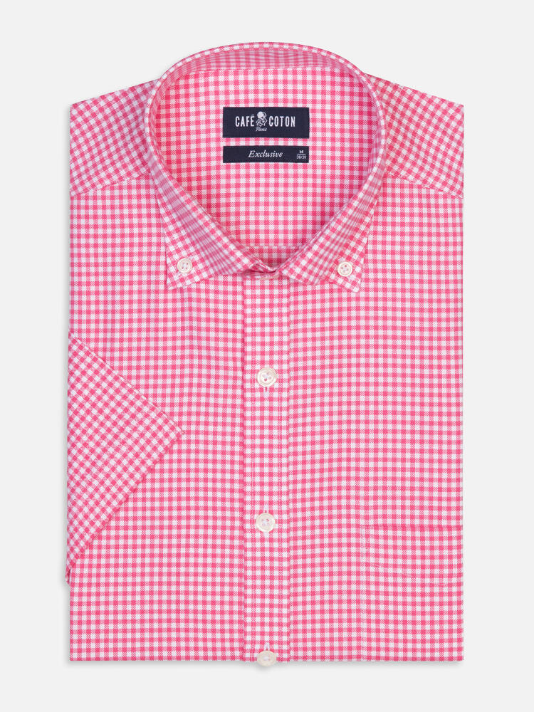 Camicia a maniche corte Anthony percalle fucsia - Colletto button-down