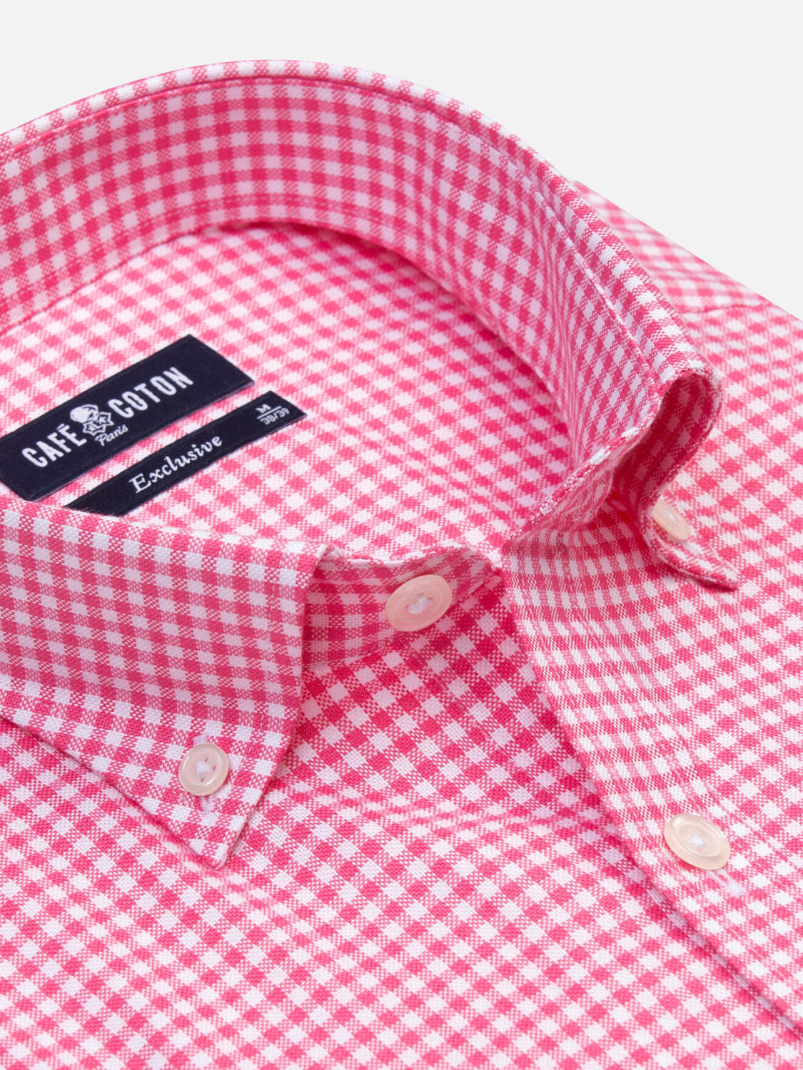 Overhemd met korte mouwen Anthony in vichy fuchsia - Button-down kraag