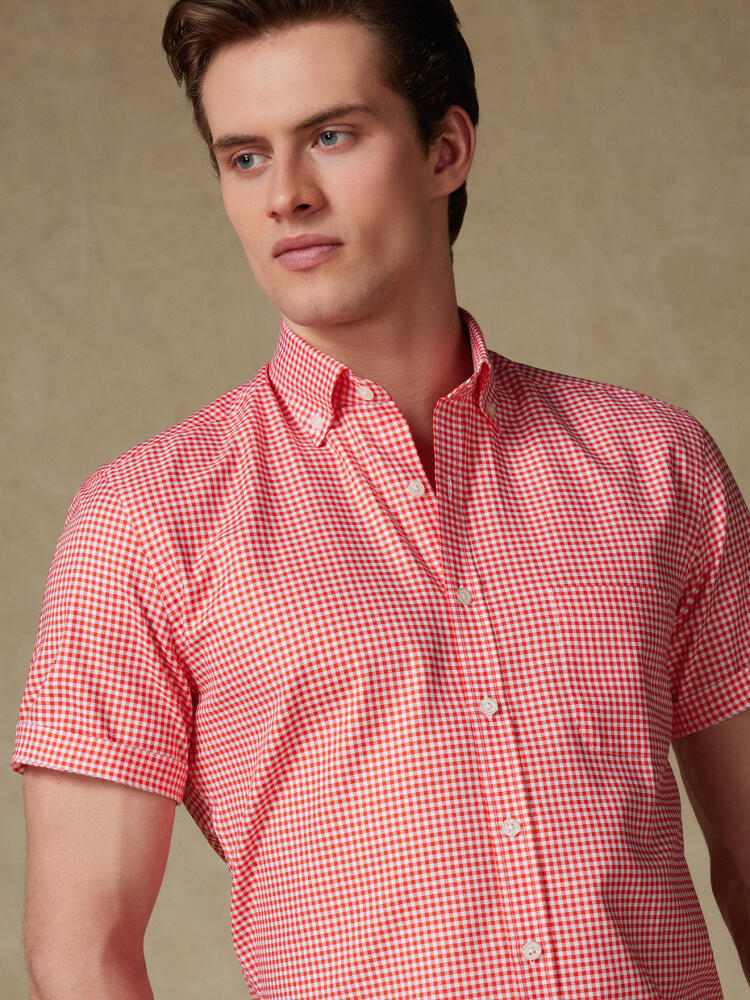 Anthony short sleeves shirt in orange gingham   - Button down collar