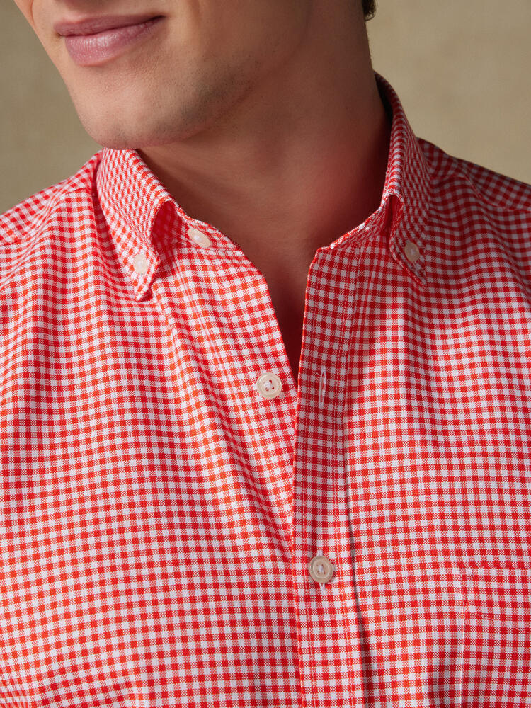 Anthony short sleeves shirt in orange gingham   - Button down collar