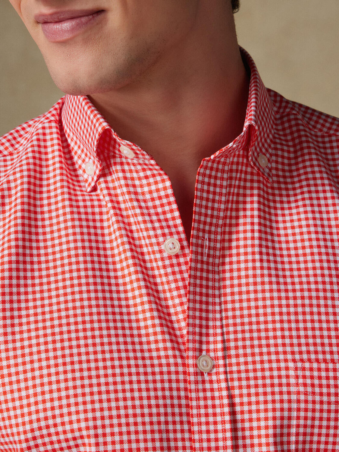 Camisa de manga corta Anthony en vichy naranja - Cuello abotonada