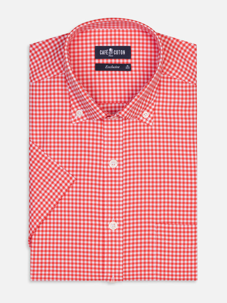 Anthony short sleeves shirt in orange gingham   - Button down collar