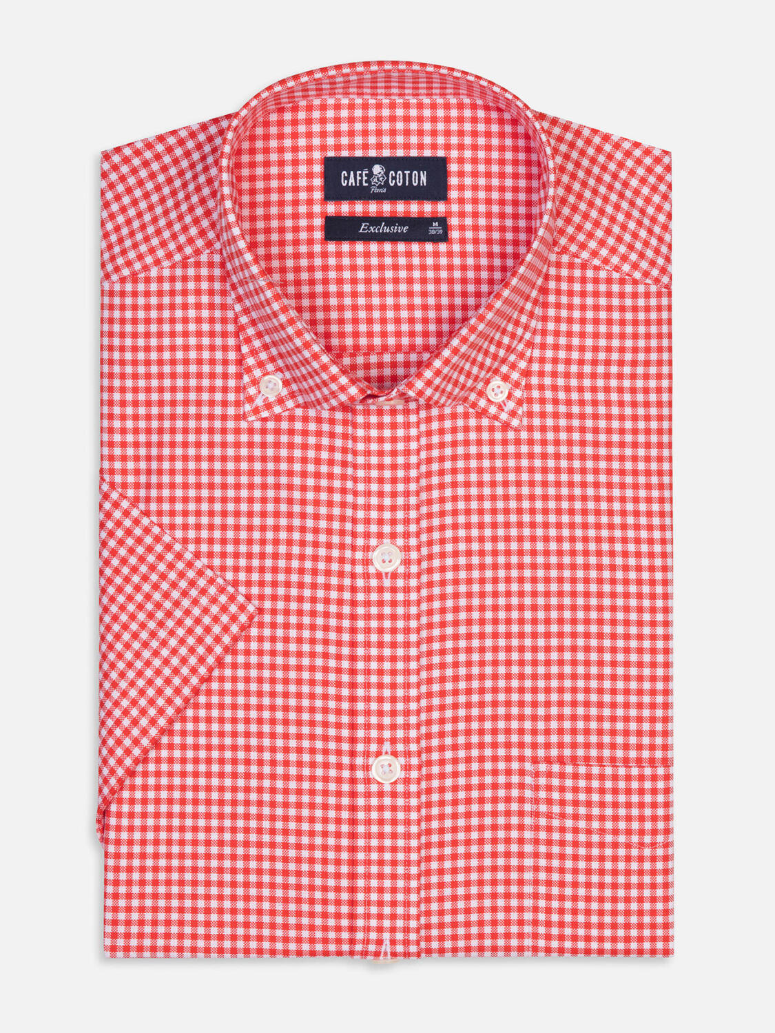 Camisa de manga corta Anthony en vichy naranja - Cuello abotonada