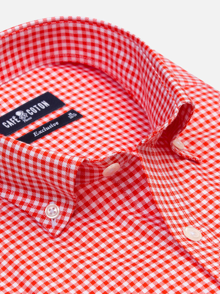 Anthony short sleeves shirt in orange gingham   - Button down collar