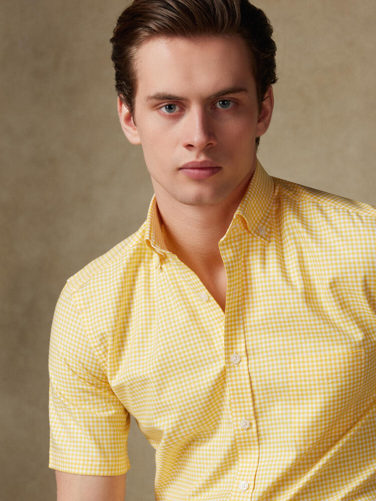 Anthony short sleeves shirt in yellow gingham   - Button down collar